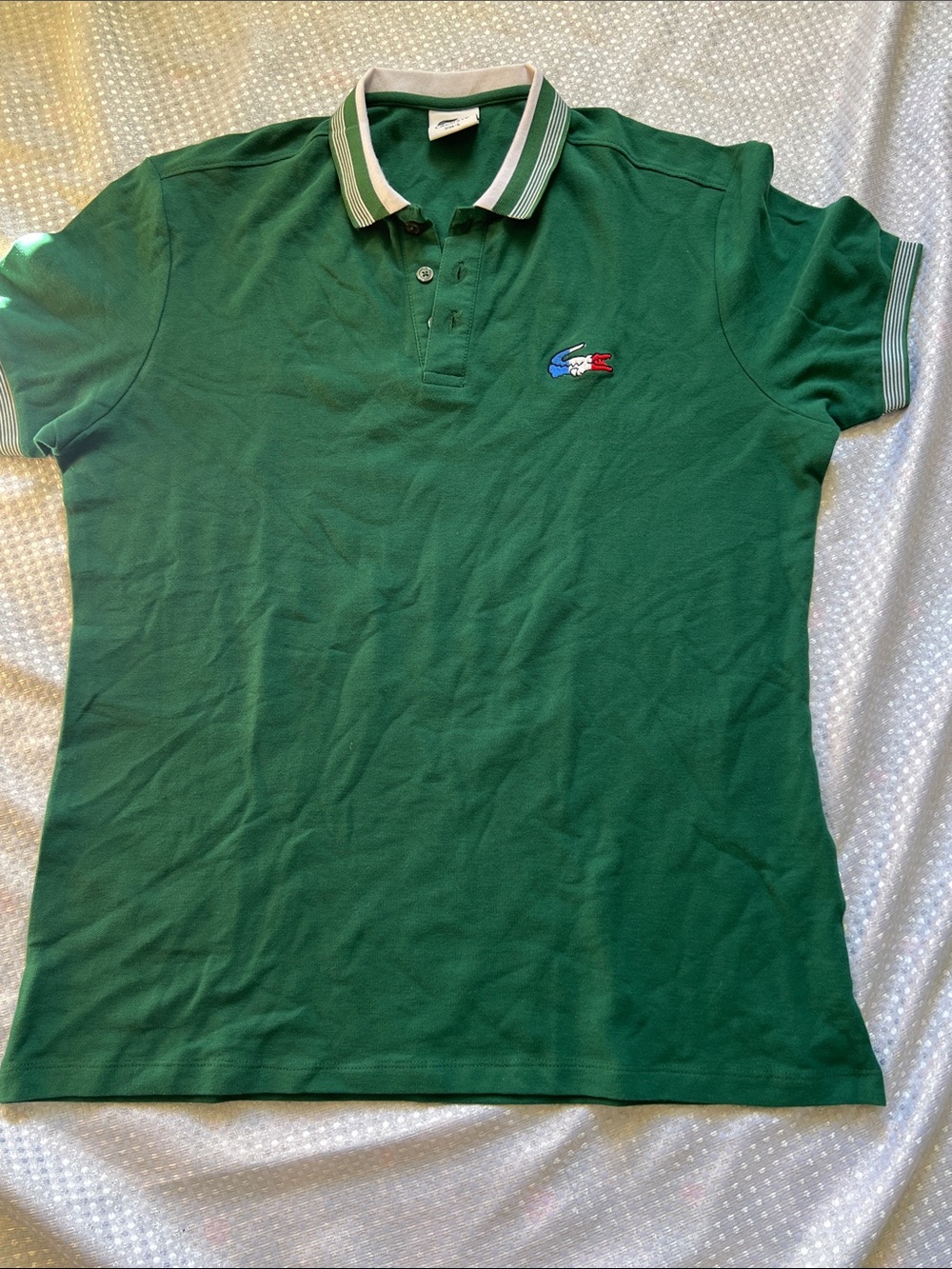 Lacoste Green Polo with Striped Contrast Collar